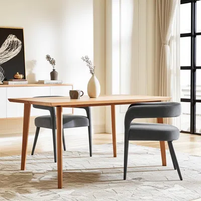 Hivvago Set Of Two Dark Gray Upholstered Linen Open Back Dining Side Chairs