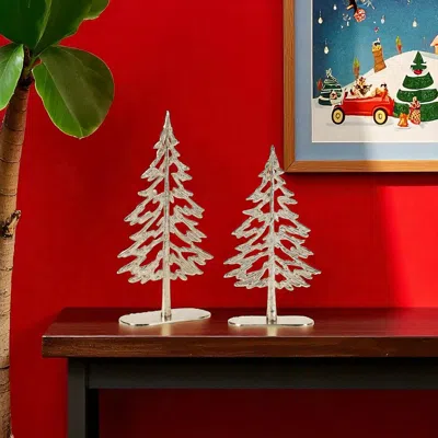 Hivvago Set Of Two Gold Aluminum Tabletop Sculpture In White