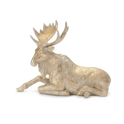Hivvago Set Of Two Gold And Beige Polyresin Moose Christmas Figurine