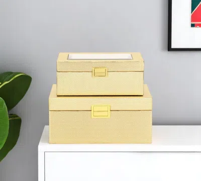 Hivvago Set Of Two Gold Faux Leather And Mirrored Glass Jewelry Boxes