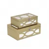 Hivvago Set Of Two Gold Oval Scroll Mirror Jewelry Storage Boxes In Brown