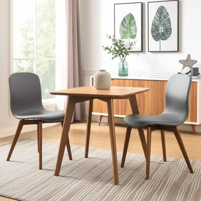 Hivvago Set Of Two Gray And Brown Upholstered Faux Leather Dining Side Chairs