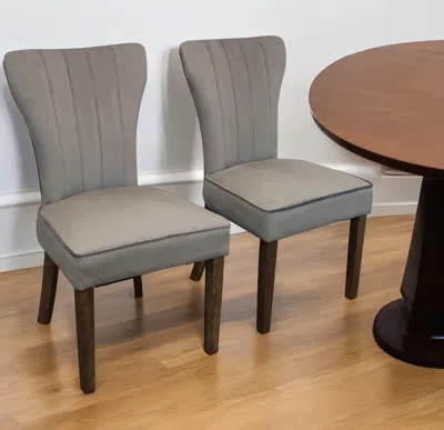 Hivvago Set Of Two Gray And Brown Upholstered Velvet Dining Parsons Chairs
