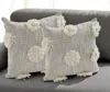 Hivvago Set Of Two Gray And Ivory Floral Cotton Throw Pillows With Fringe In Neutral