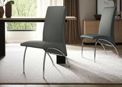 Hivvago Set Of Two Gray And Silver Upholstered Faux Leather Dining Side Chairs