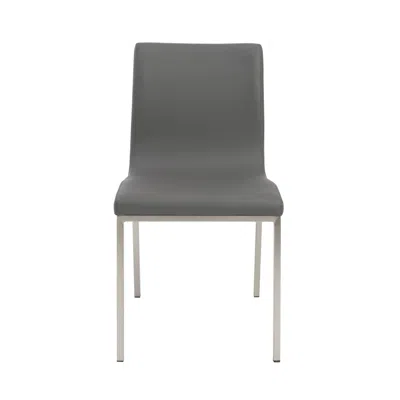Hivvago Set Of Two Gray And Silver Upholstered Leather Dining Side Chairs