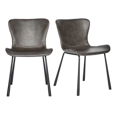Hivvago Set Of Two Gray And Silver Upholstered Leather Dining Side Chairs