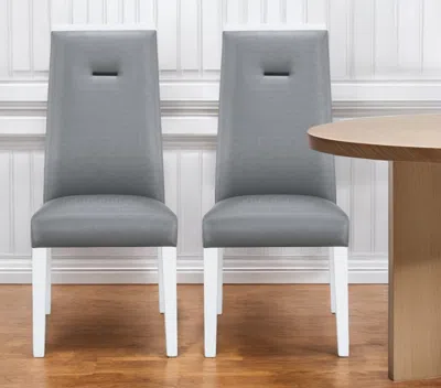 Hivvago Set Of Two Gray And White Upholstered Faux Leather Dining Side Chairs