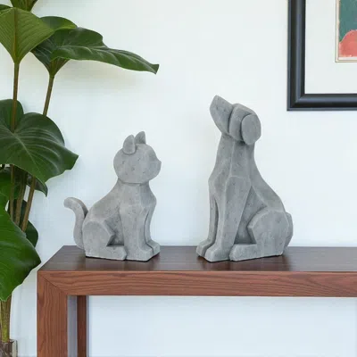 Hivvago Set Of Two Gray Polyresin Dog Tabletop Sculpture