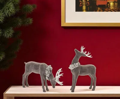 Hivvago Set Of Two Gray Resin Deer Christmas Figurine In Brown
