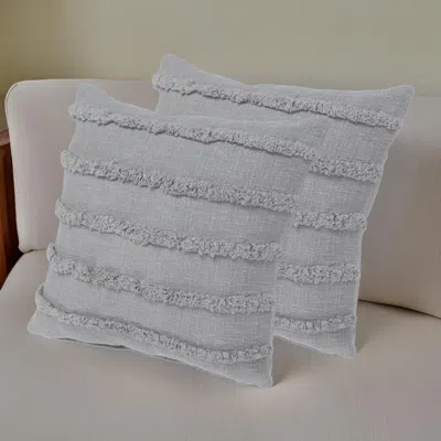 Hivvago Set Of Two Gray Ribbed Cotton Throw Pillow With Fringe In White