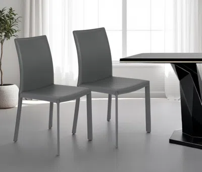 Hivvago Set Of Two Gray Upholstered Leather Dining Side Chairs