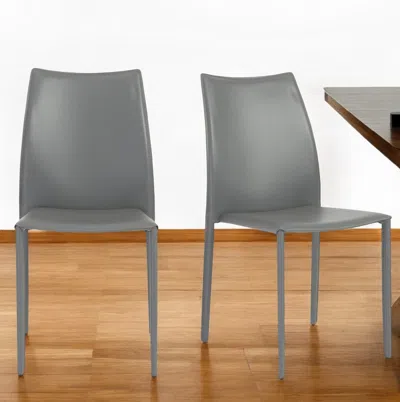 Hivvago Set Of Two Gray Upholstered Leather Dining Side Chairs