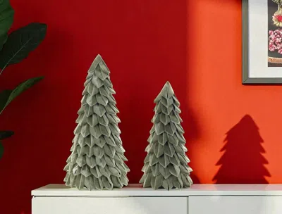 Hivvago Set Of Two Green Fabric Trees Tabletop Sculpture