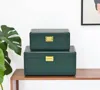 Hivvago Set Of Two Green Solid Wood Jewelry Boxes In Blue
