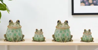 Hivvago Set Of Two Green Terracotta Frog Figurine