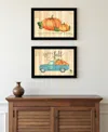 Hivvago Set Of Two Happy Fall-october Pumpkins Distressed Black Framed Wall Art In Multi