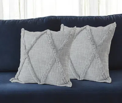 Hivvago Set Of Two Light Gray Diamond Cotton Throw Pillow With Fringe