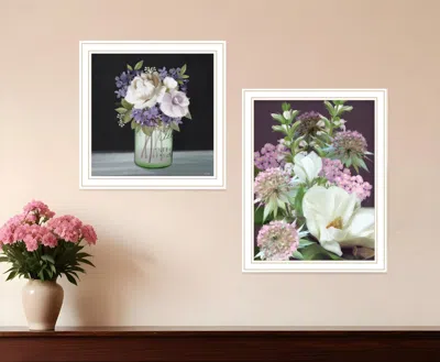 Hivvago Set Of Two Lilac And Wild Plum Bouquet White Framed Print Wall Art In Multi