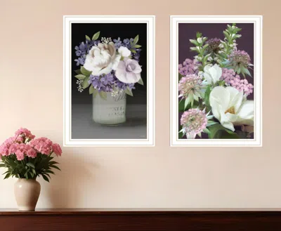 Hivvago Set Of Two Lilac And Wild Plum Bouquet White Framed Print Wall Art In Multi