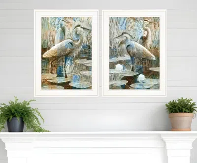 Hivvago Set Of Two Marsh Herons I And Sea Ii White Framed Print Wall Art In Multi