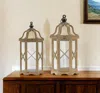 Hivvago Set Of Two Natural And Brown Distressed Geometric Wood And Metal Floor Lantern Candle Holders In Brown