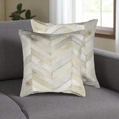Hivvago Set Of Two Natural Cowhide Throw Pillow In Neutral