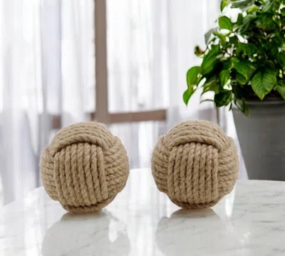 Hivvago Set Of Two Natural Jute Decorative Orb Tabletop Sculpture In Brown