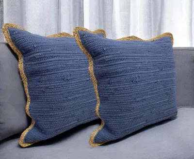 Hivvago Set Of Two Navy Blue Cotton Throw Pillow