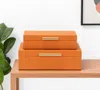 Hivvago Set Of Two Orange Faux Shagreen Jewelry Boxes With Decorative Hardware In Orange