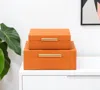 Hivvago Set Of Two Orange Faux Shagreen Jewelry Boxes With Decorative Hardware In Orange