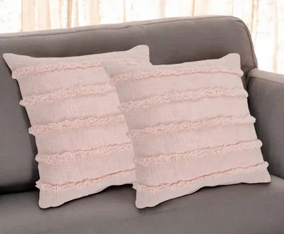 Hivvago Set Of Two Pink Ribbed Cotton Throw Pillows With Fringe