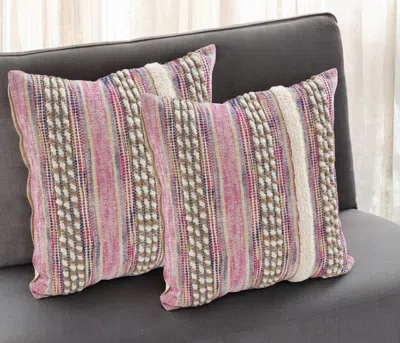 Hivvago Set Of Two Pink Striped Cotton Throw Pillow With Fringe