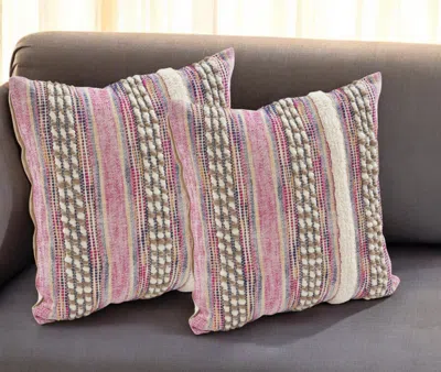Hivvago Set Of Two Pink Striped Cotton Throw Pillows With Fringe