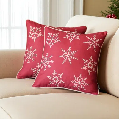 Hivvago Set Of Two Red 18" Christmas Snowflakes Throw Pillow Covers