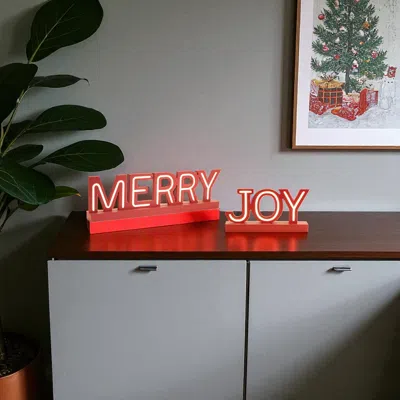 Hivvago Set Of Two Red And White Christmas Tabletop Sign With Led