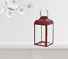 Hivvago Set Of Two Red Distressed Iron Floor Lantern Candle Holders In Brown