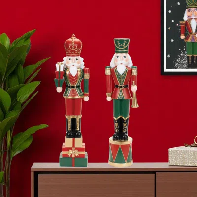 Hivvago Set Of Two Red Green And Black Polyresin Tabletop Sculpture In Multi