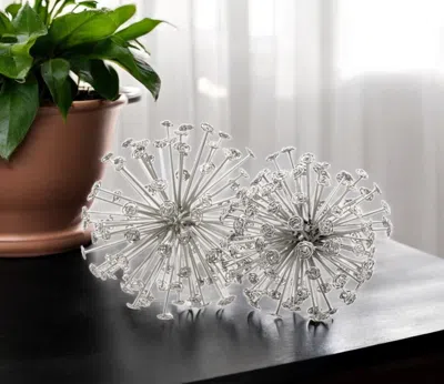 Hivvago Set Of Two Silver Cast Iron Decorative Orb Tabletop Sculptures In Gray