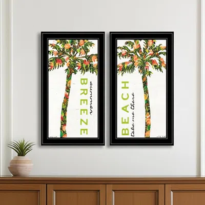 Hivvago Set Of Two Summer Breeze Funky Palm Trees Black Framed Wall Art In Multi