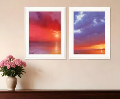Hivvago Set Of Two Sunset White Framed Print Wall Art In Multi