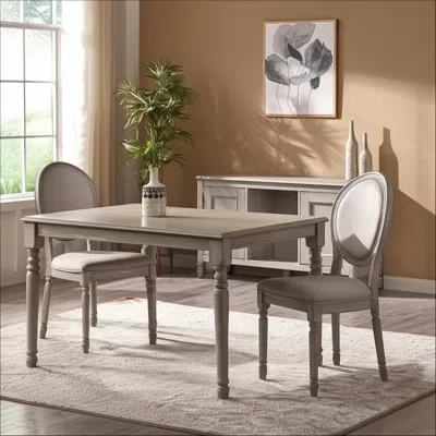 Hivvago Set Of Two Tan And Oak Upholstered Fabric King Louis Back Dining Side Chairs In Gray