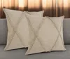 Hivvago Set Of Two Taupe And Brown Diamond Cotton Throw Pillow With Fringes
