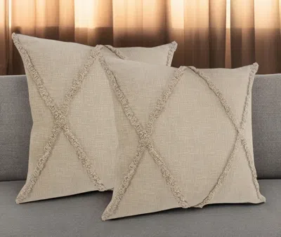 Hivvago Set Of Two Taupe And Brown Diamond Cotton Throw Pillow With Fringes