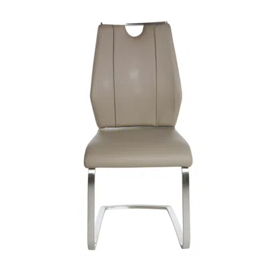 Hivvago Set Of Two Taupe And Silver Upholstered Leather Dining Side Chairs In Neutral