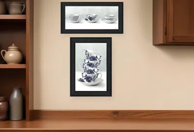 Hivvago Set Of Two Tea Tower With Cups And Sauces Black Framed Print Kitchen Wall Art