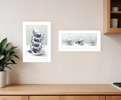 Hivvago Set Of Two Tea Tower With Cups And Sauces White Framed Print Kitchen Wall Art