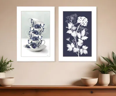 Hivvago Set Of Two Tea Towers With Flowers Blue White Framed Print Kitchen Wall Art In Multi