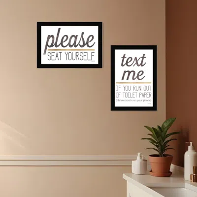 Hivvago Set Of Two Text Me If You Run Out Of Toilet Paper While Seated Black Framed Print Wall Art In White