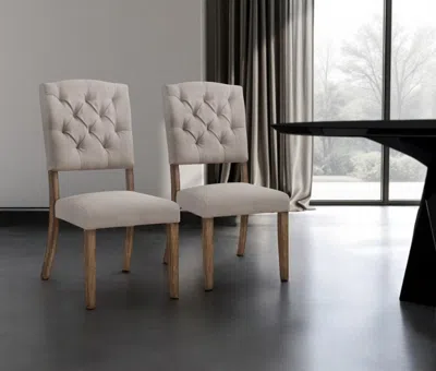 Hivvago Set Of Two Tufted Cream And Brown Upholstered Linen Open Back Dining Side Chairs